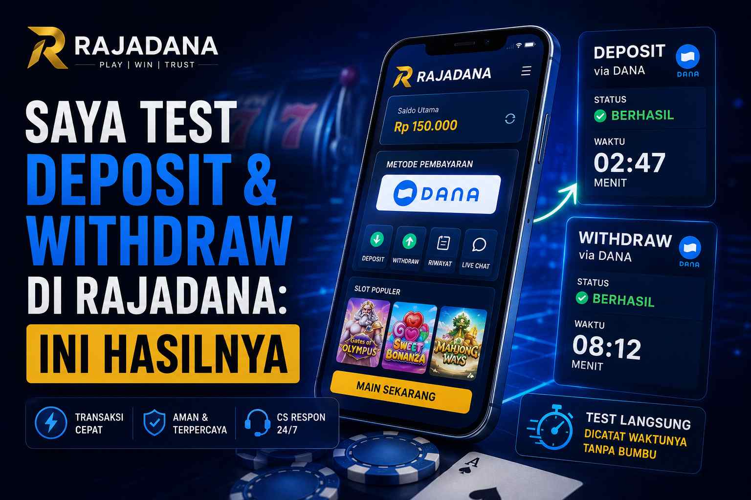 Screenshot aplikasi Dana saat proses deposit ke platform Rajadana