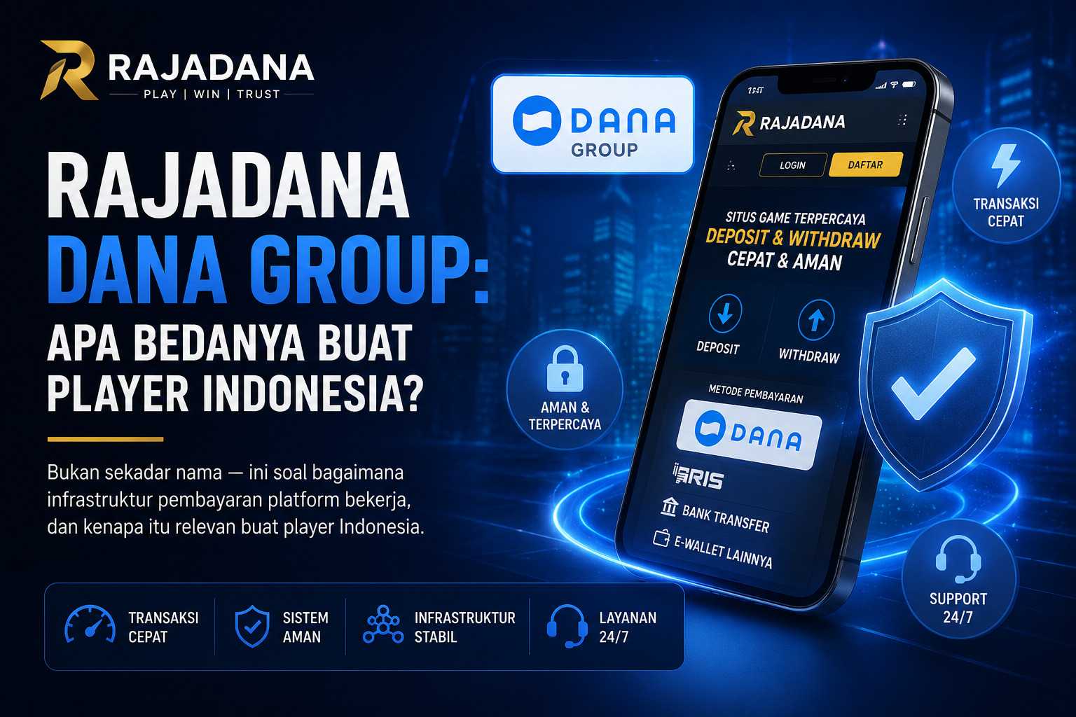 Logo Dana dan ekosistem pembayaran digital Indonesia yang terhubung dengan Rajadana